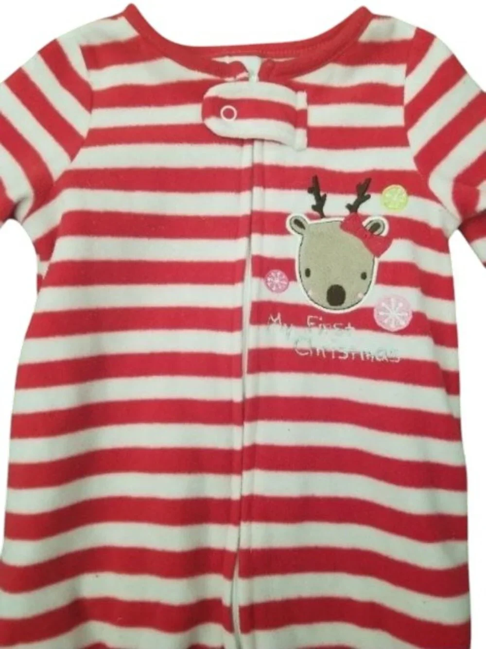 ABSORBA Red White Striped Reindeer MY FIRST CHRISTMAS Fleece Sleeper 0-6 mo